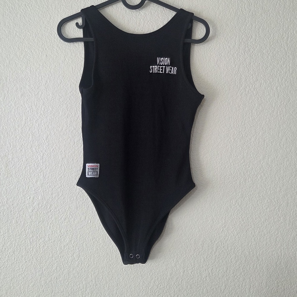 Vision Street Wear Black Body Suit Swimsuit Cheeky Sz L EUC Forever 21 Collab